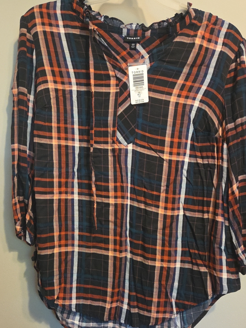 torrid Navy and Orange Plaid Button-Front Tunic
